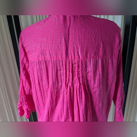 Vintage 00's, Michel Antoni, pink, 3/4 sleeves, button down, long, blouse. - Picture 9 of 13